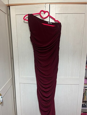 xl Beden Bordo drapeli elbise