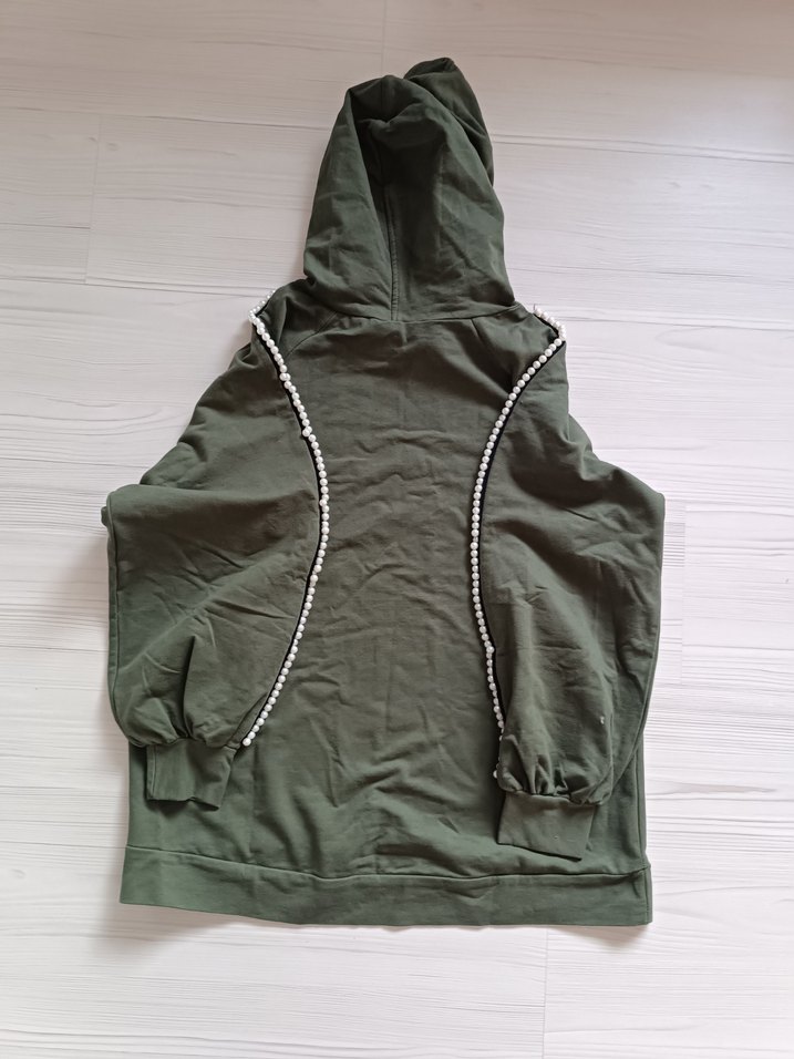 Kadın Haki Kapüşonlu Uzun Kollu Sweatshirt - Görsel 2