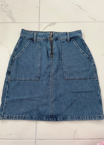 Gri Mavi Kadın Kot Mini Etek
