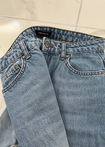 36 Beden Mavi Loose Fit Midi Denim Kadın Kot Pantolon