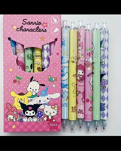 Beden 6 Adet Sanrio Siyah Jel Kalem Seti