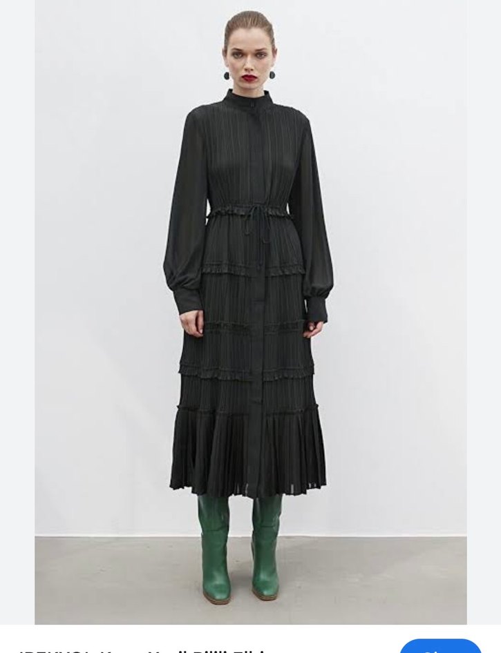 Kadın Haki Uzun Pilili Bohem Elbise - Görsel 2