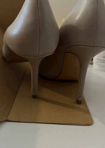 Bej Deri Stiletto Topuklu Kadın Ayakkabı - Görsel 5