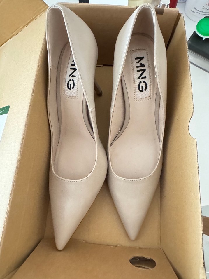 Bej Deri Stiletto Topuklu Kadın Ayakkabı - Görsel 4