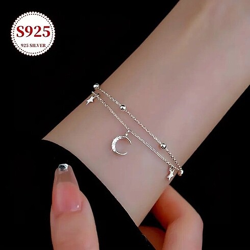 Shein Gümüş Kaplama Çift Katman Ay&Yıldız Bileklik