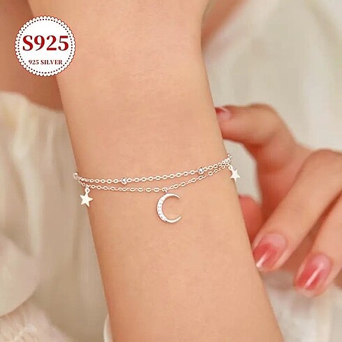 Sheinside Shein Gümüş Kaplama Çift Katman Ay&Yıldız Bileklik