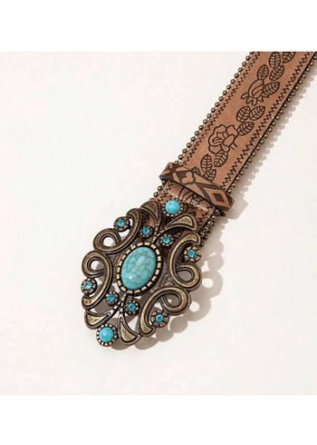 Bohem Deri Kemer Turkuaz Taşlı Tokalı - Görsel 3
