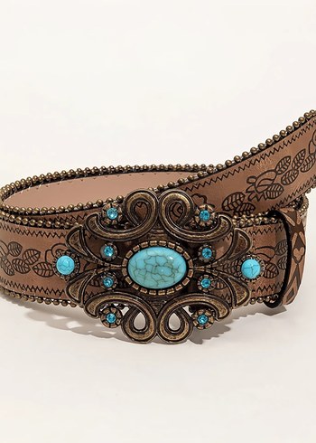 Bohem Deri Kemer Turkuaz Taşlı Tokalı - Görsel 2