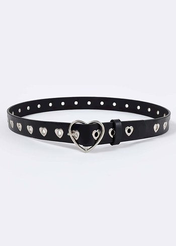Kalp Tokalı Siyah Deri Punk Kemer - Görsel 2