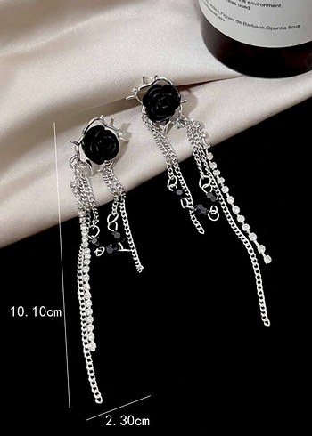 Gri Siyah Boncuklu Gotik Çiçek Küpeler - Görsel 3