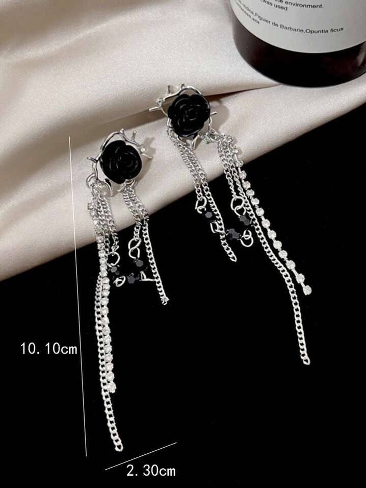 Gri Siyah Boncuklu Gotik Çiçek Küpeler - Görsel 3