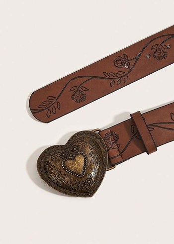Kahverengi Deri Kalp Tokalı Kadın Kemer - Görsel 4