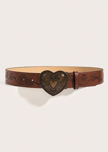 Kahverengi Deri Kalp Tokalı Kadın Kemer - Görsel 2