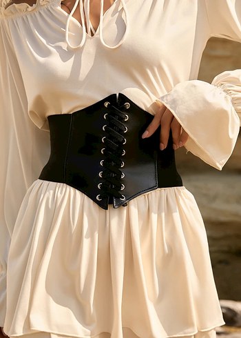 Siyah Deri Gotik Korse Kemer - Görsel 2