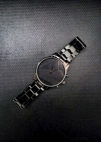 Geometrik Desenli Mat Siyah Tasarım Saat - Görsel 4