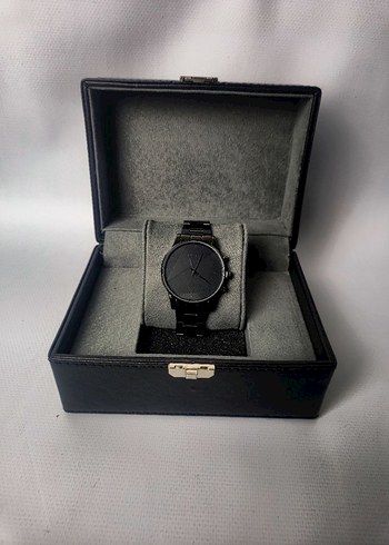 Geometrik Desenli Mat Siyah Tasarım Saat - Görsel 2