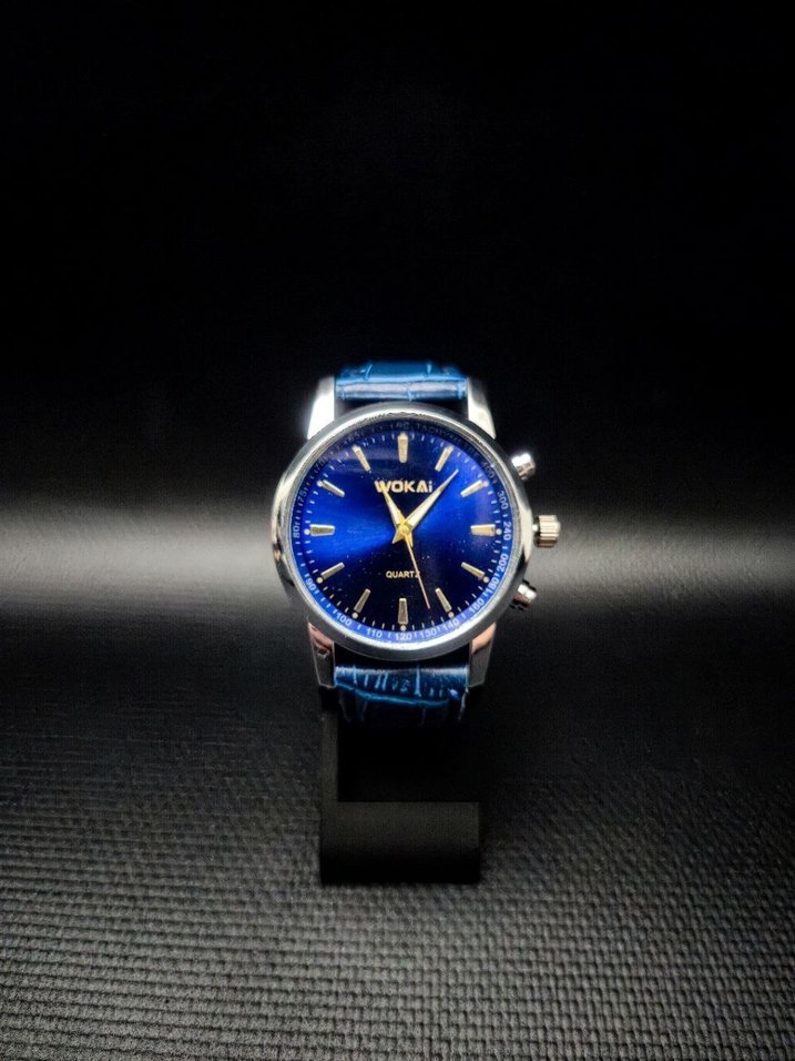WOKAI Mavi Deri Kordonlu Silver Kasa Saat - Görsel 3