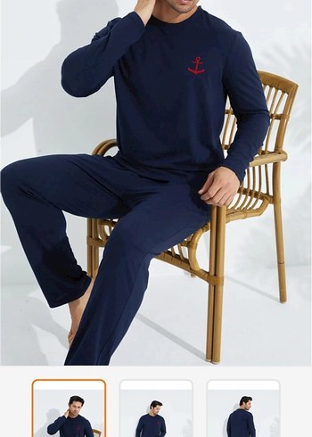 Lacivert Erkek Pijama Takımı Uzun Kollu.L Beden - Görsel 3