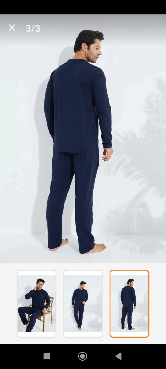 Lacivert Erkek Pijama Takımı Uzun Kollu.L Beden - Görsel 4