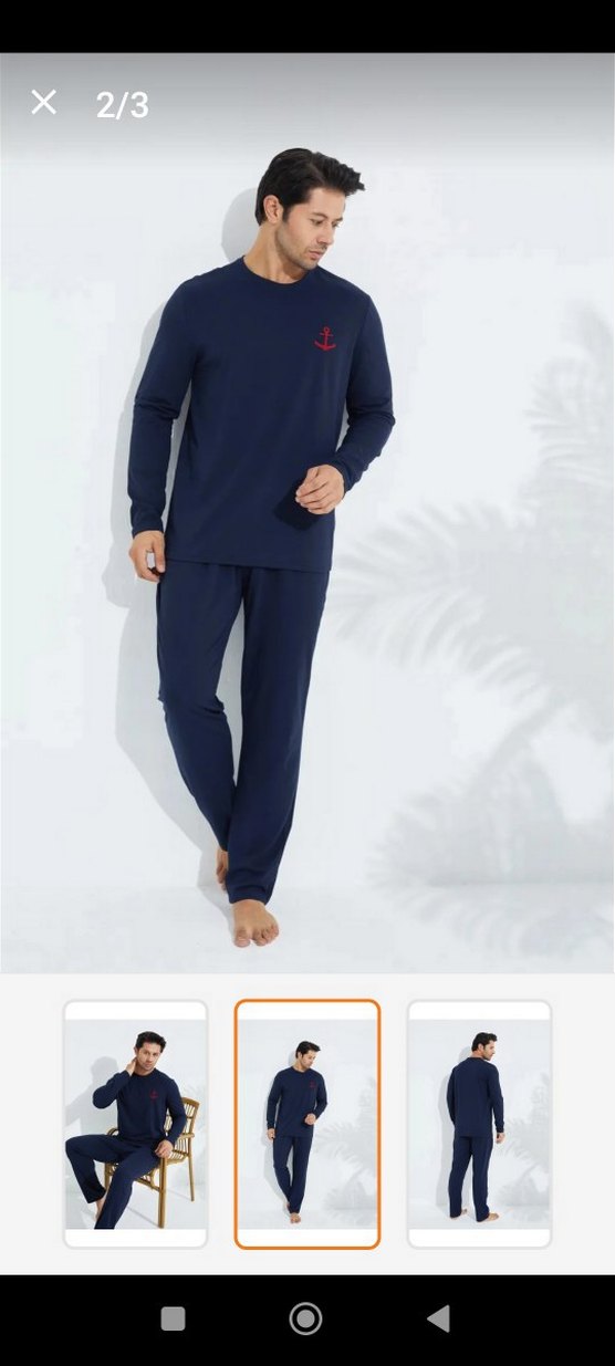 Lacivert Erkek Pijama Takımı Uzun Kollu.L Beden - Görsel 2