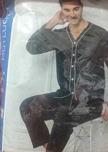 Siyah V Yaka Düğmeli Erkek Pijama Takımı - Görsel 4