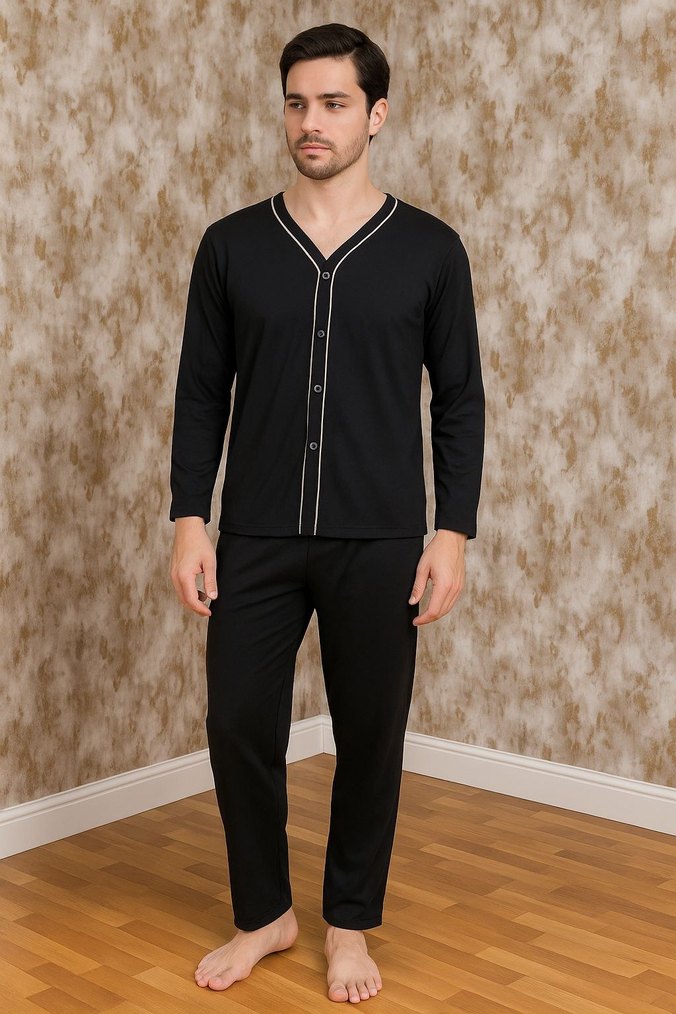 2XL Siyah V Yaka Erkek Pijama Takımı - Görsel 2