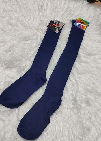 2 Adet Uzun  Çorap35-39 Kadın Koyu Mavi Düz Çorap - Görsel 2
