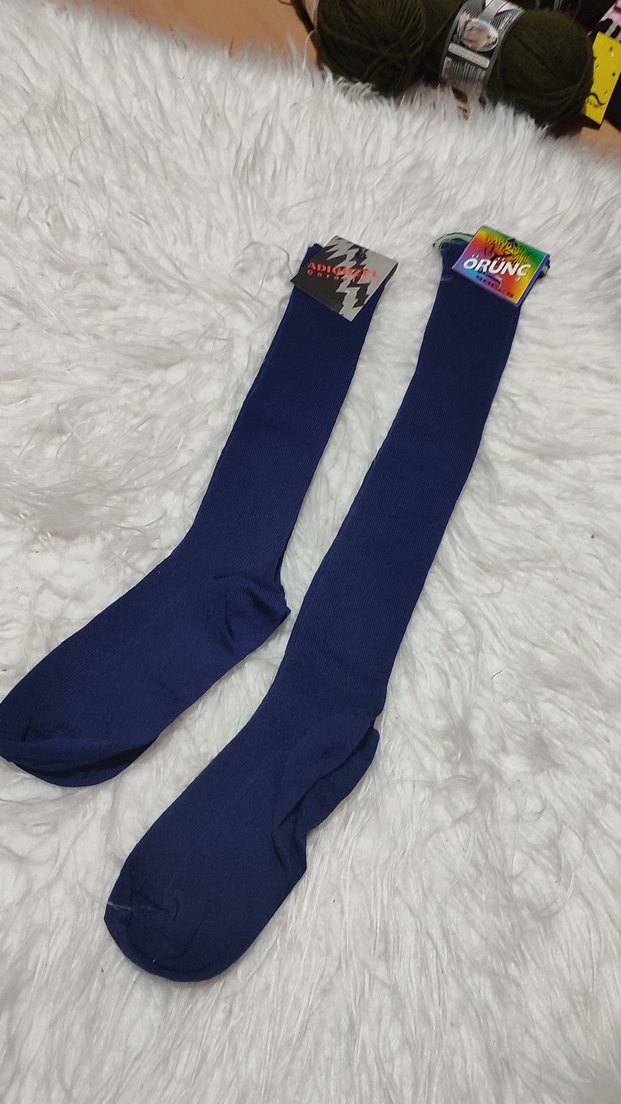 2 Adet Uzun  Çorap35-39 Kadın Koyu Mavi Düz Çorap - Görsel 2