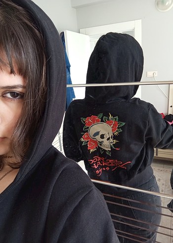 Kurukafalı Siyah Kadın Goth Ceket Ed Hardy