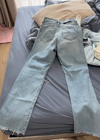 Gri Bol Kesim Midi Denim Kadın Kot Pantolon - Görsel 4