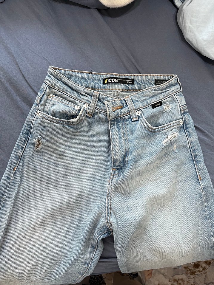 Gri Bol Kesim Midi Denim Kadın Kot Pantolon - Görsel 2