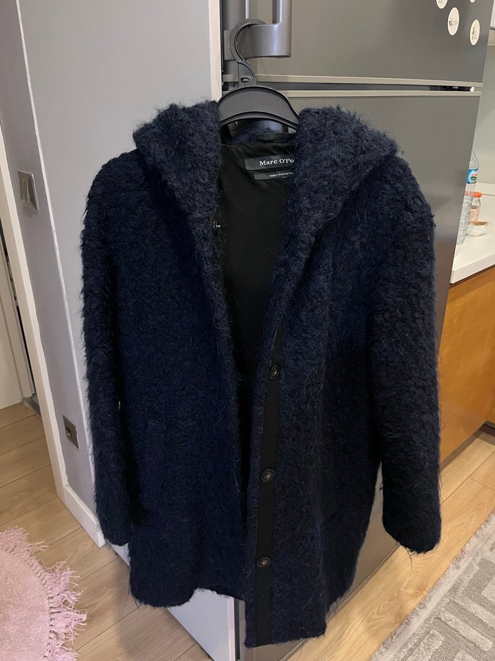 Kürklü Mavi Midi peluş kaban - Görsel 2