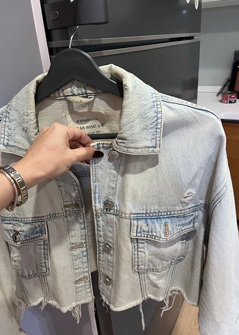 mavi Düğmeli Kadın Denim Ceket stradivarius - Görsel 2