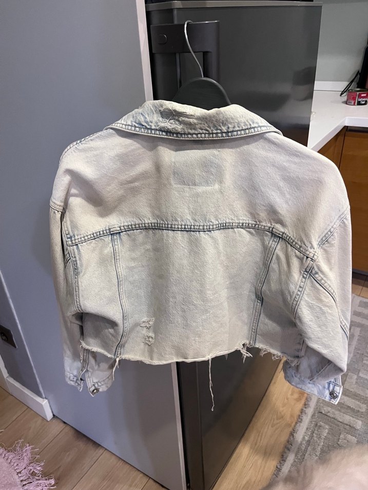 mavi Düğmeli Kadın Denim Ceket stradivarius - Görsel 4