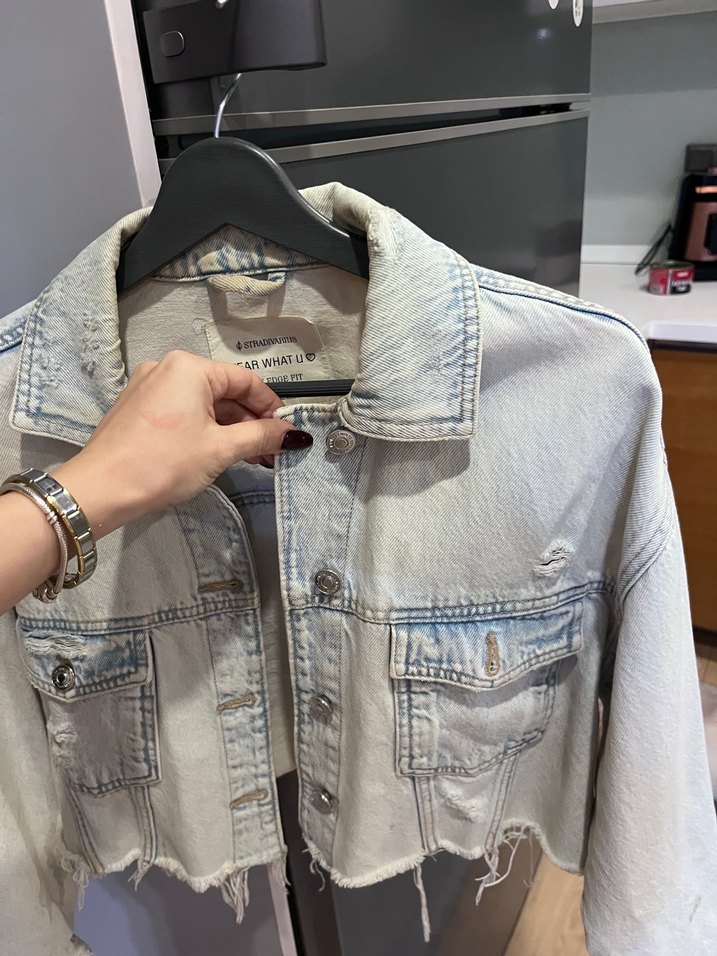 mavi Düğmeli Kadın Denim Ceket stradivarius - Görsel 2