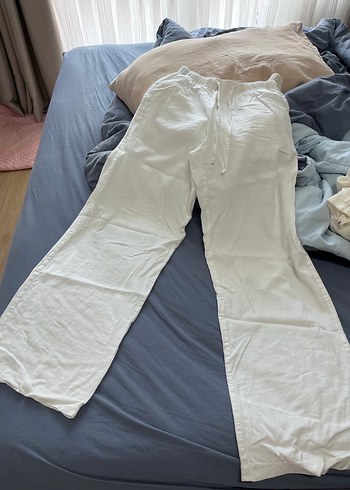 Beyaz Rahat Kesim Keten Pantolon - Görsel 5