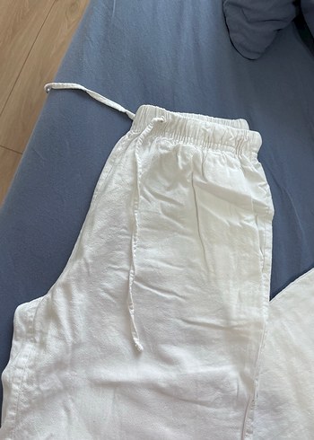 Beyaz Rahat Kesim Keten Pantolon - Görsel 2
