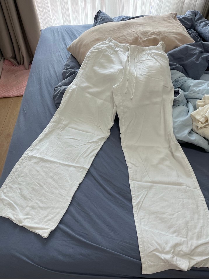 Beyaz Rahat Kesim Keten Pantolon - Görsel 5