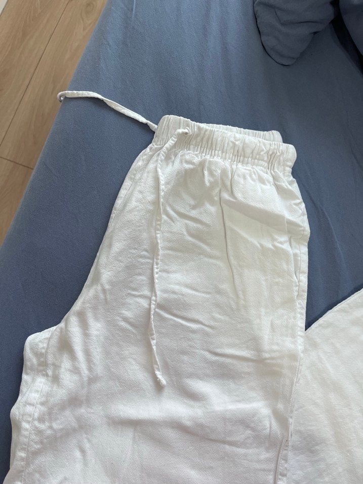 Beyaz Rahat Kesim Keten Pantolon - Görsel 2