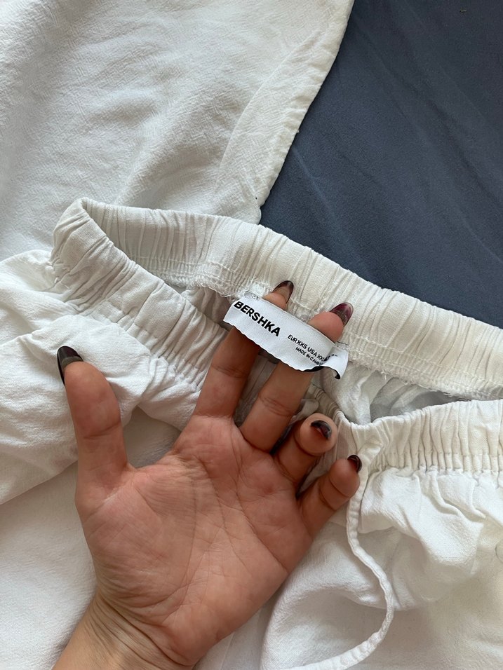 Beyaz Rahat Kesim Keten Pantolon - Görsel 4