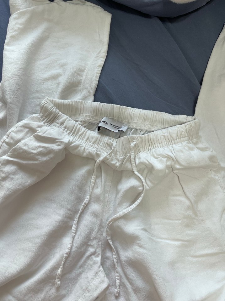 Beyaz Rahat Kesim Keten Pantolon - Görsel 3