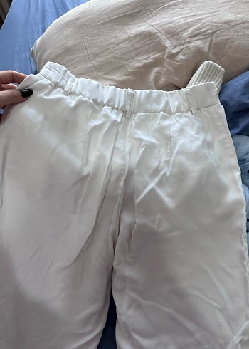 Beyaz Keten Regular Fit Midi Kadın Pantolon - Görsel 5