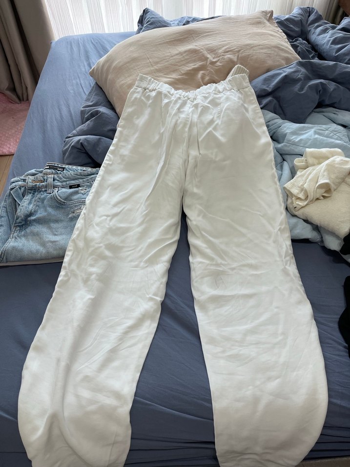 Beyaz Keten Regular Fit Midi Kadın Pantolon - Görsel 4