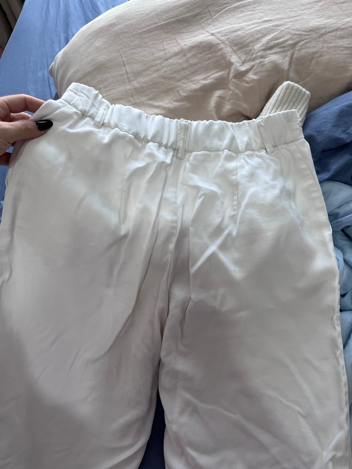 Beyaz Keten Regular Fit Midi Kadın Pantolon - Görsel 5