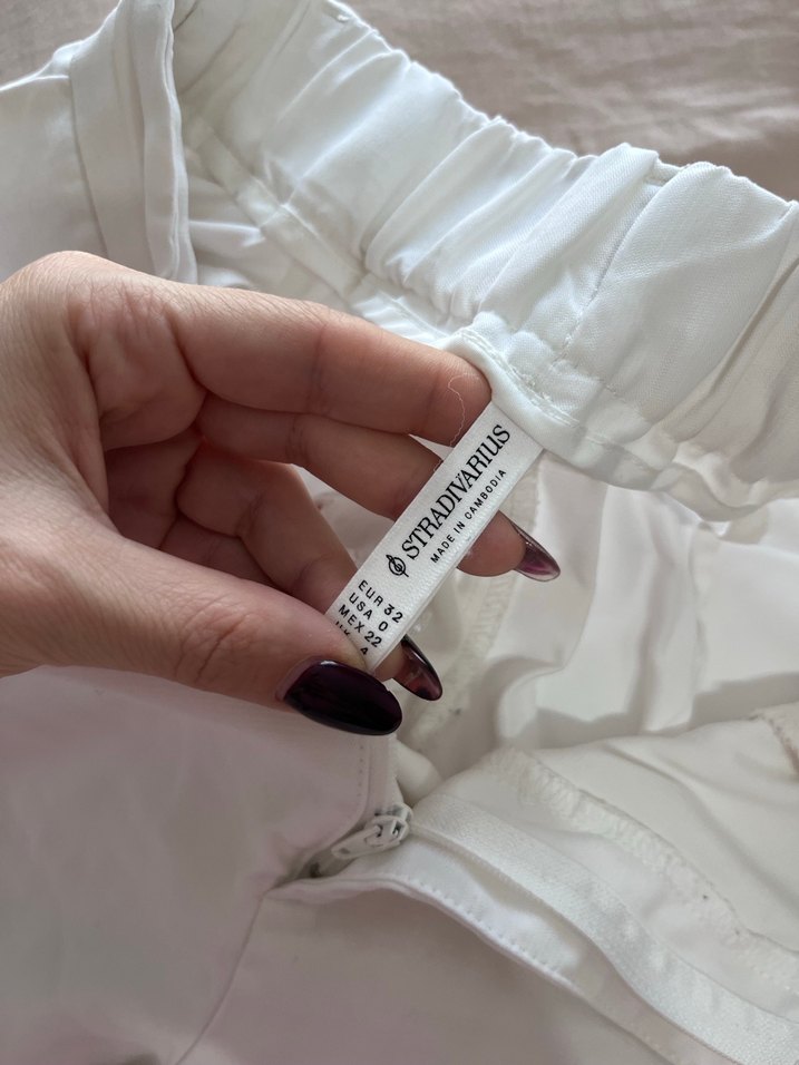 Beyaz Keten Regular Fit Midi Kadın Pantolon - Görsel 3