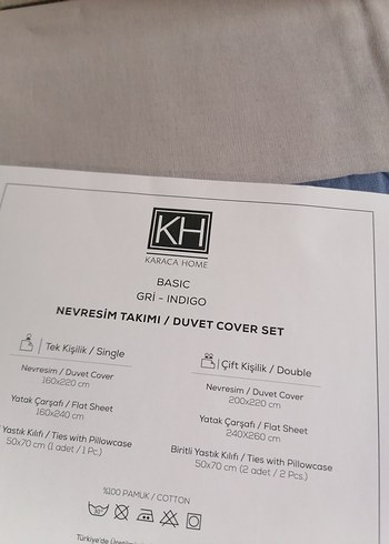 Karaca çift kişilik Gri ve Mavi Baskılı Nevresim Takımı - Görsel 4