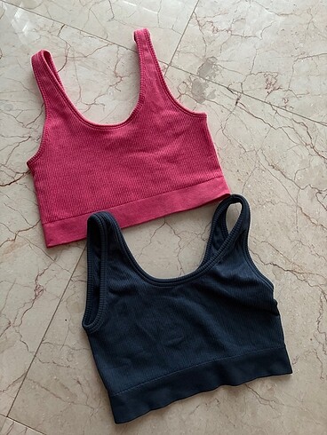xs Beden çeşitli Renk İkili Fitilli Crop Pembe Mavi Crop
