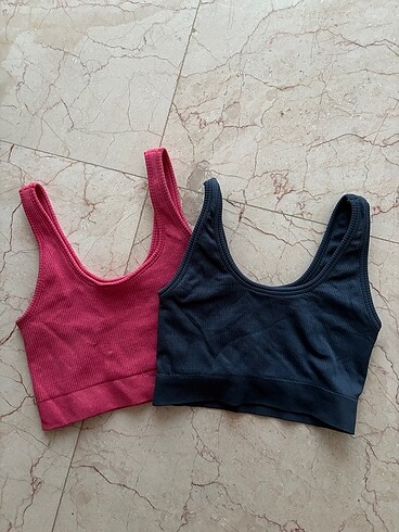 İkili Fitilli Crop Pembe Mavi Crop