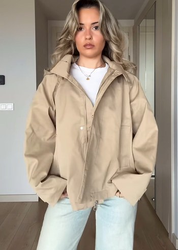 Bej pull bear kapüşonlu ceket