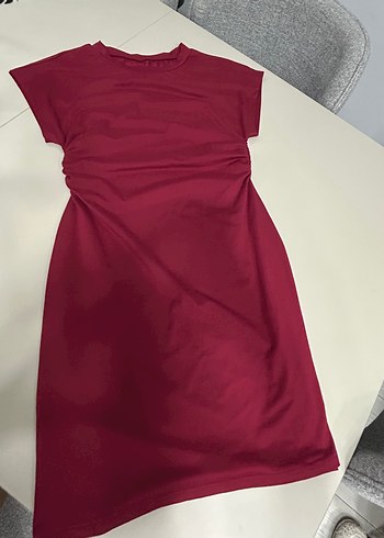 Bordo Drapeli Midi Kadın Elbise